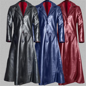 Cappotto lungo da uomo Punk gotico cappotto lungo <span class=keywords><strong>nero</strong></span> giacca invernale in <span class=keywords><strong>pelle</strong></span> Goth Vampire Coat Dark Knight Cool Cape Coat - Product Image 1