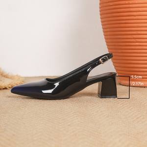 Escarpins élégants à bout pointu taille européenne, <span class=keywords><strong>talon</strong></span> épais, bride arrière à boucle, dégradé verni - Product Image 4