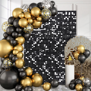 Toile de fond murale carrée noire scintillante en plastique 30*30cm pour les fêtes à thème d'anniversaire, de remise de diplôme, de Noël et de Diwali - Product Image 3
