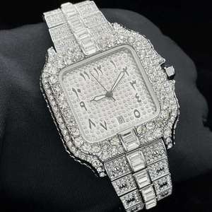 Luxury Men's Stainless Steel Square <b>Case</b> Quartz <b>Watch</b> with Custom Arabic Dial Pointer Display Iced Zircon - Product Image 2