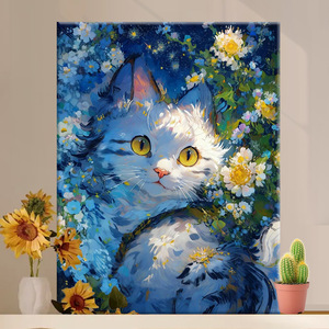 Pintura de gato <span class=keywords><strong>Van</strong></span> <span class=keywords><strong>Gogh</strong></span> <span class=keywords><strong>por</strong></span> números DIY pintura al óleo Digital pintada a mano acrílico relleno gato curación Animal de color - Product Image 1