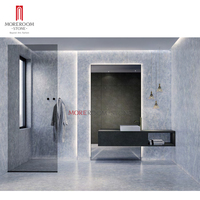 Dalle de carrelage en porcelaine onyx bleu moderne extra large format 1200x2400mm, antidérapante, antibactérienne, pour usage intérieur, accents en briques réfractaires