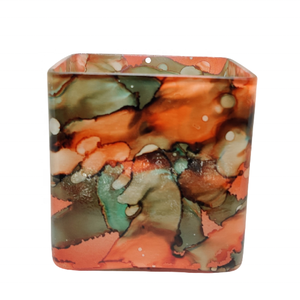 Custom Orange-Grey Marbleized Fancy High-Quality Handmade Decorative Multi-purpose <b>Large</b> Square Petal <b>Candle</b> Glass Votive - Product Image 1