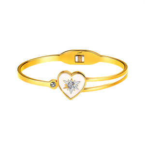 Fashion Bangle 316L Stainless Steel PVD Gold Plating Heart Design With <b>Crystal</b> Inlay Adjustable <b>Bracelet</b> - Product Image 2