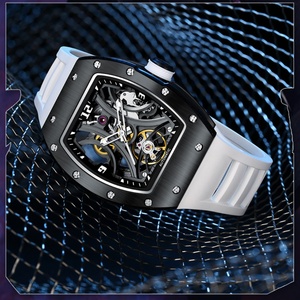 Unique Men Automatic Mechanical Hollow Tonneau Stainless Steel Case Silicon Band Self-Wind Movement <b>Watch</b> 1 Piece with Own logo - Product Image 6