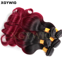Meilleures ventes d'usine : Extensions de cheveux brésiliens Remy vierges à 100 %, ondulés, bicolores ombrés, en lots de 1B/BURG