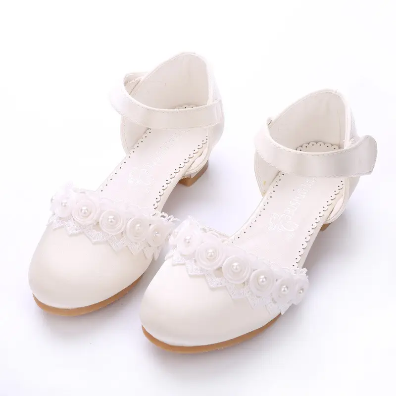 Sandales en cuir Pu soie pour enfants, chaussures de mariage pour petits enfants, pour spectacle, demoiselle d'honneur, à talons, princesse babies