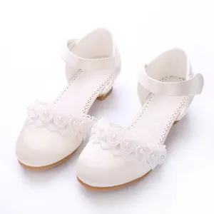 Toddler Girl Pu Leather Silk Sandal Little Kids Pageant Bridesmaid Wedding Flats Big Child Heeled Mary Jane Princess Dress Shoes