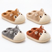 Pantoufles en peluche Corgi douces et doublées, chaussons d'intérieur, chaussures de maison à motif animal de dessin animé