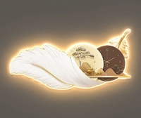 Modern Customize LED High Quality Creative Feather 3d Wall Hanging Art Clock Porcelain Painting for Living Room Bedroom Decor