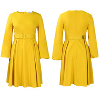 Robe d'affaires pour femmes africaines Col rond Taille haute Plus Size Robe de bureau pour femmes avec ceinture Robes de carrière décontractées pour femmes
