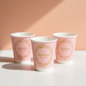 แก้วกาแฟกระดาษแบบใช้แล้วทิ้ง ผนังเดี่ยว/สองชั้น สีชมพูทอง พร้อมฝาปิด พิมพ์โลโก้ตามสั่ง เป็นมิตรต่อสิ่งแวดล้อม - Product Image 2