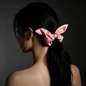 Chouchous en satin avec nœud oreilles de lapin, élastiques à cheveux en tissu doux, grands chouchous, accessoires pour cheveux femme - Product Image 1