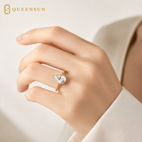 Bague de fiançailles QUEENSUN IGI Classic Pear Cut 1Ct en diamants de laboratoire, or blanc pur 18 carats plaqué platine, pour mariage et anniversaire