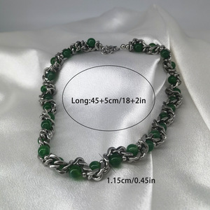Yunnique-collar de cadena cubana con cuentas de imitación de perlas y ágata de acero inoxidable para hombre, accesorio de alta gama - Product Image 3