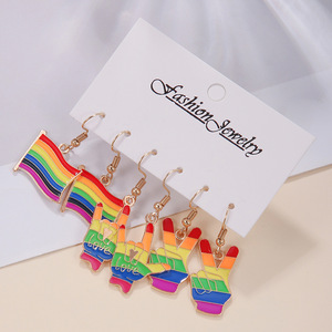 Boucles d'oreilles pendantes Cœur Arc-en-ciel en alliage, design Amour, bijoux fantaisie, coffret cadeau - Product Image 2
