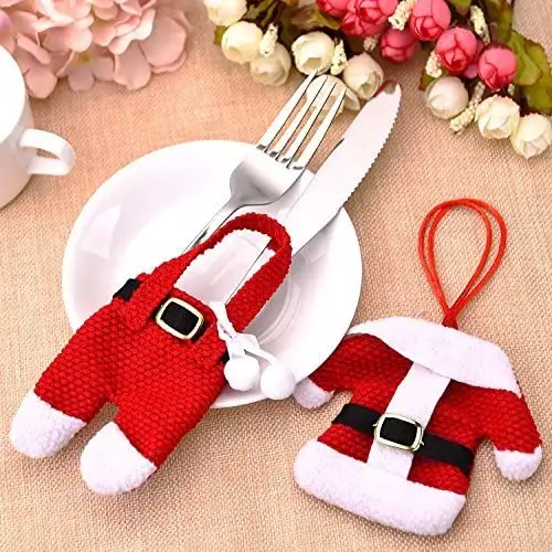 T1091 Christmas Tableware Holder Pockets Knifes Forks Bag Cover Xmas Cutlery Holder Christmas Table Decorations