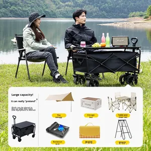 Manufacturer Customized Enclosed Steel ABS Four-Wheel Camping Outdoor Camp Picnic Strong Loading Bearing Black Hand <b>Pull</b> Cart - Product Image 2