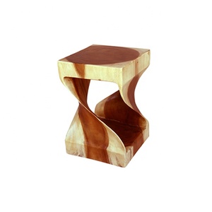 Decorative Home Furniture Suar Wooden Stool Tower Twist Design Small Size <b>Rustic</b> Minimalist Classic Style From Indonesia - Product Image 1