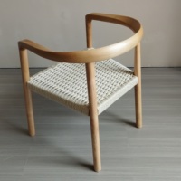 Chaise présidentielle Kennedy en bois massif, chaise de salle à manger avec siège tissé, chaise à accoudoirs en bois, chaise en corde tressée