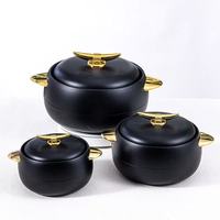 Lot de 3 casseroles isothermes 1L, 2L, 3.5L avec poignées dorées et couvercles lisses, design empilable, pour la cuisine africaine, les fêtes musulmanes, le Ramadan et l'Aïd