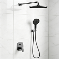 Sistem Shower Tersembunyi Weihao Matte Black, Shower Head Bulat Terpasang di Dinding, Handheld Spray, Keran Mixer Shower untuk Kamar Mandi