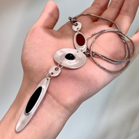 Collier pendentif goutte d'eau en argent tibétain avec onyx naturel serti clos, chaîne serpent, bijoux de mode pour femme, modèle JX056