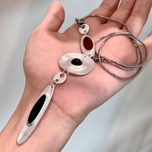 Collar de Plata Tibetana con Colgante Ovalado de Ónix Natural en Engaste de Bisel, Cadena de Serpiente, Joyería de Moda para Mujer - Product Image 3