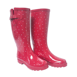 महिलाओं के लिए घुटने के डॉट्स वाइड बूट हाई बूट्स रबर वर्षा जूते - Product Image 6