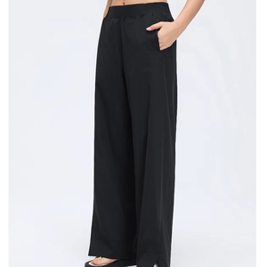 Pantalon décontracté <span class=keywords><strong>taille</strong></span> <span class=keywords><strong>haute</strong></span> tissé coupe droite pour femme, printemps-été, <span class=keywords><strong>taille</strong></span> élastique, coupe bootcut, pour fitness, entraînement, course et sport - Product Image 6