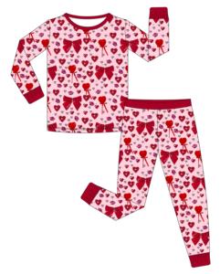 Saint Valentin famille correspondant pyjamas prêt à expédier bébé coeur imprimé bambou ensemble en gros confortable maman papa et moi - Product Image 5