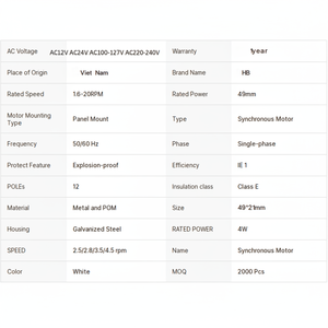 49TYJ Motor síncrono de CA monofásico 12V 24V 110V 220V 1,6 20RPM Eje personalizado - Product Image 1