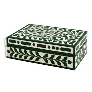 Luxury Black & White Bone Inlay Jewelry Organizer Handmade Wooden Storage <b>Box</b> Decorative <b>Keepsake</b> Case for Rings, Earrings, - Product Image 1