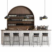 Comptoir de bar moderne pour l'hôtellerie avec façade cannelée et étagère de présentation de bouteilles en bois pour hôtel, restaurant, café