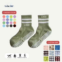 Chaussettes de Pilates de luxe respirantes à double grip, anti-transpiration, vertes, avec logo personnalisé Glacier, idéales pour le ballet