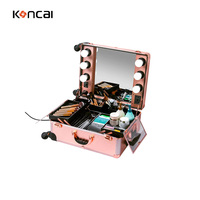 Valise de Maquillage Professionnelle à LED, en Aluminium, Durable, pour Cosmétiques et Bonbons, avec Roulettes