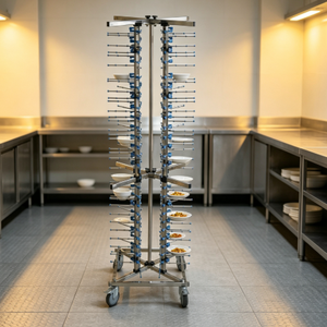 Chariot de rangement pour assiettes en acier inoxydable, capacité 40/80 assiettes, pour hôtel, restauration, buffet, service de cuisine - Product Image 1