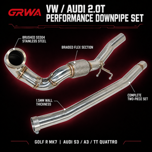 Downpipe catalysé GRWA pour VW <span class=keywords><strong>Golf</strong></span> <span class=keywords><strong>R</strong></span> MK7 Audi S3 A3 TT Quattro 2.0T 3.5 pouces SS304, échappement de performance personnalisé - Product Image 1