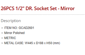 طقم مفاتيح ربط TOPTUL GCAD2601 مكون من 26 قطعة مقاس 1/2 بوصة سداسي الشكل بجودة صناعية مصقول كالمرآة في حافظة معدنية - Product Image 3