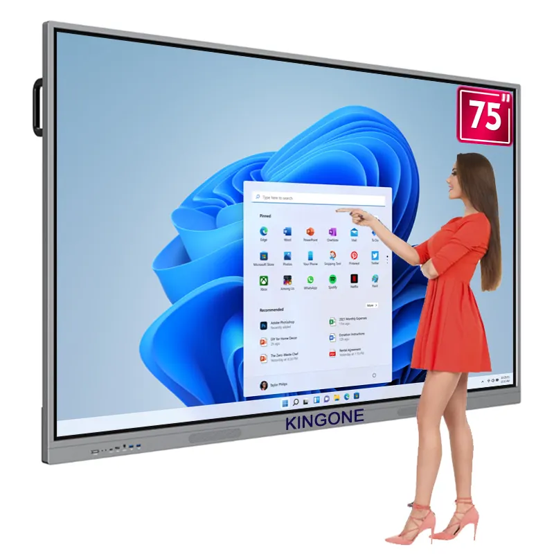 شاشة KINGONE LED KINGONE مقاس 65/75/86 بوصة فائقة الدقة 4K LCD الكل في واحد شاشة رقمية ذات لوحة بيضاء تفاعلية تعمل باللمس تلفاز ذكي مناسب لفصول الدراسة