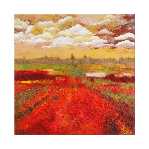 Peinture à l'huile sur toile texturée, paysage moderne peint à la main, coucher de soleil, champ de <span class=keywords><strong>fleurs</strong></span> rouges, Impasto, art mural, décoration d'intérieur haut de gamme - Product Image 6