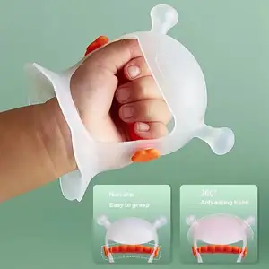 Anti-Drop Sustainble BPA Free Handle Wrist Baby Food Grade Silicone Teething Training Massaging Toy Baby Teether