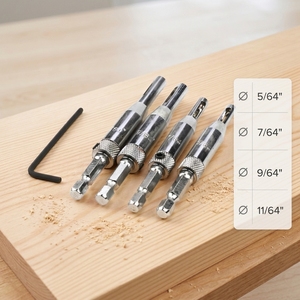 4-Piece Hex Shank Self-Centering Woodworking <b>Drill</b> <b>Bit</b> Set Universal for Door Locks, Cabinet Hinges - Product Image 4