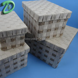 Conjuntos de 2 de fibra de correa de tejido cesta de almacenamiento para artículos con tapa - Product Image 1