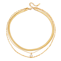 Collier personnalisé en acier inoxydable 316L plaqué or 18K PVD, chaîne à chevrons multicouche, pendentif rond en CZ pour femmes