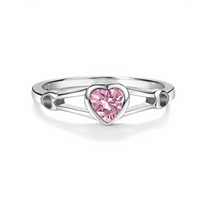 Wholesale Women’s Brass Rhodium Plated Pink Heart Cut Cubic Zirconia Romantic Love <b>Ring</b> Fashion Jewelry Anniversary Gift - Product Image 2