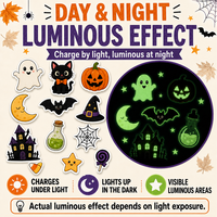 Autocollants d'Halloween Lumineux de Nuit Imperméables Découpés sur Mesure avec Logo Personnalisé, Motifs Chat et Chapeau de Sorcière, pour Scrapbooking et Fêtes