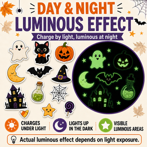 Autocollants d'Halloween Lumineux de Nuit Imperméables Découpés sur Mesure avec Logo Personnalisé, Motifs Chat et Chapeau de Sorcière, pour Scrapbooking et Fêtes - Product Image 3