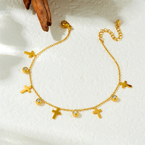 Chaîne de cheville avec pendentif Arbre de Vie en acier inoxydable plaqué or, breloque découpée Arbre de Vie et breloque ronde en cristal, pour femmes, idéale pour les vacances - Product Image 6