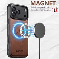 Étui de téléphone magnétique anti-chute en cuir PU texturé effet vachette avec protection de l'appareil photo pour Apple séries 18/17/16/15/14/13/12